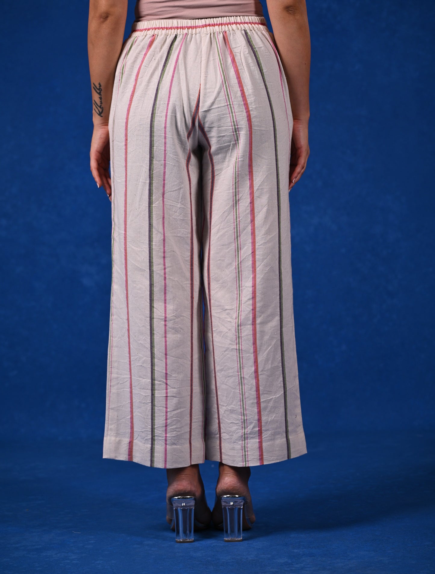 Pant, Straight Wide Cut Uneven Stripe