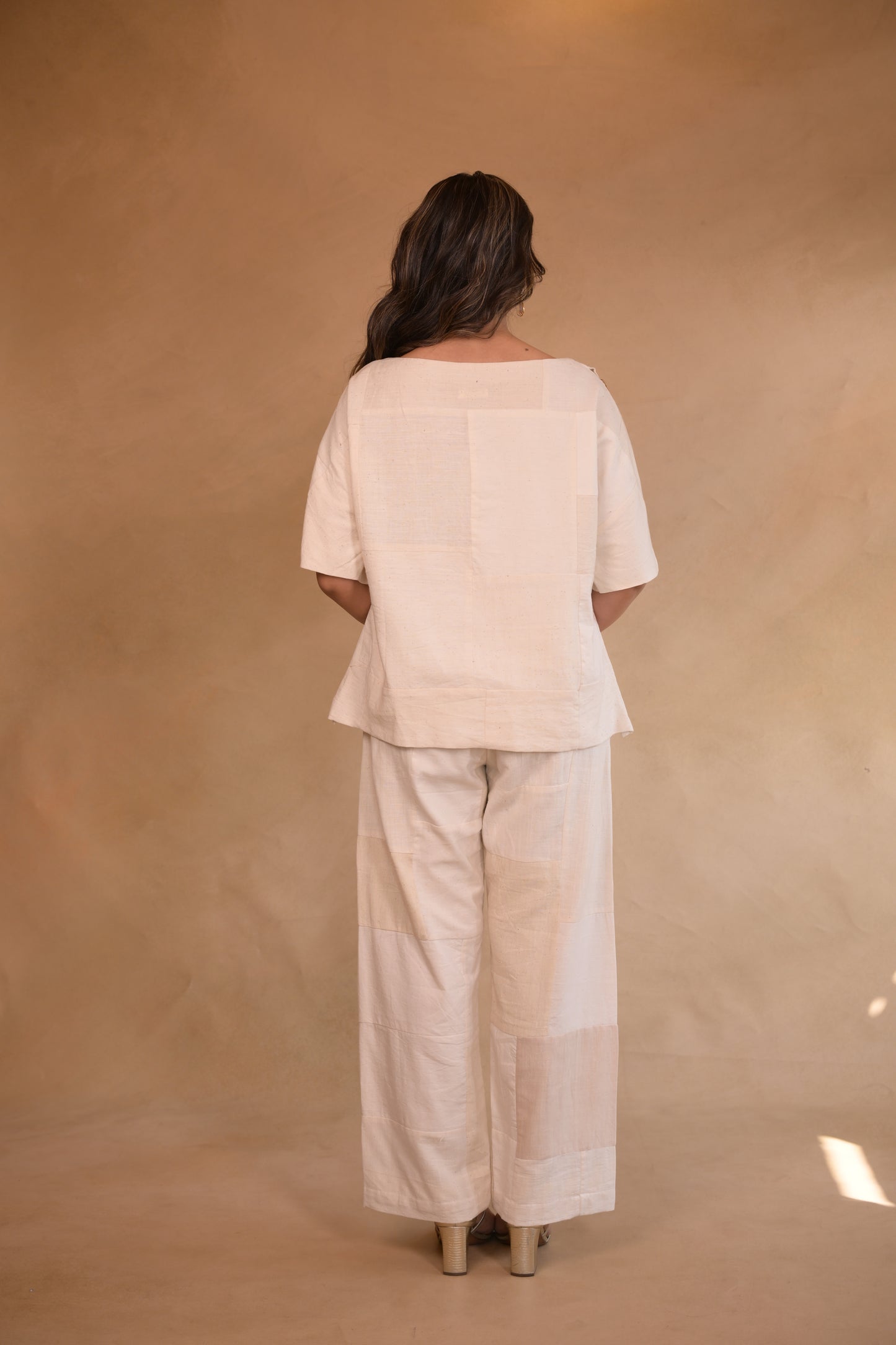 Tunic, with shoulder button in Patched fabric and hand embroidery accents
