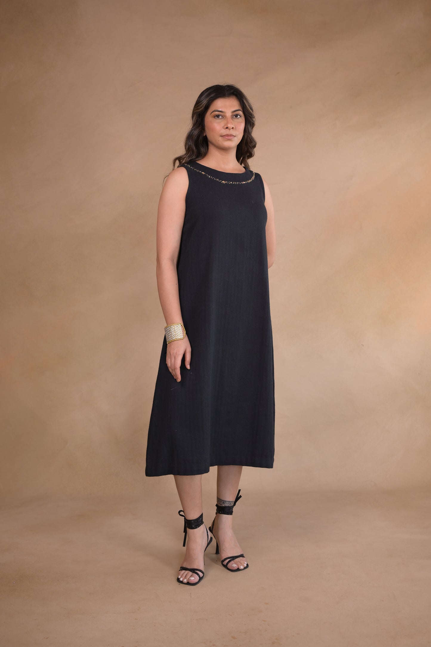 Dress, Herringbone With Embroidery