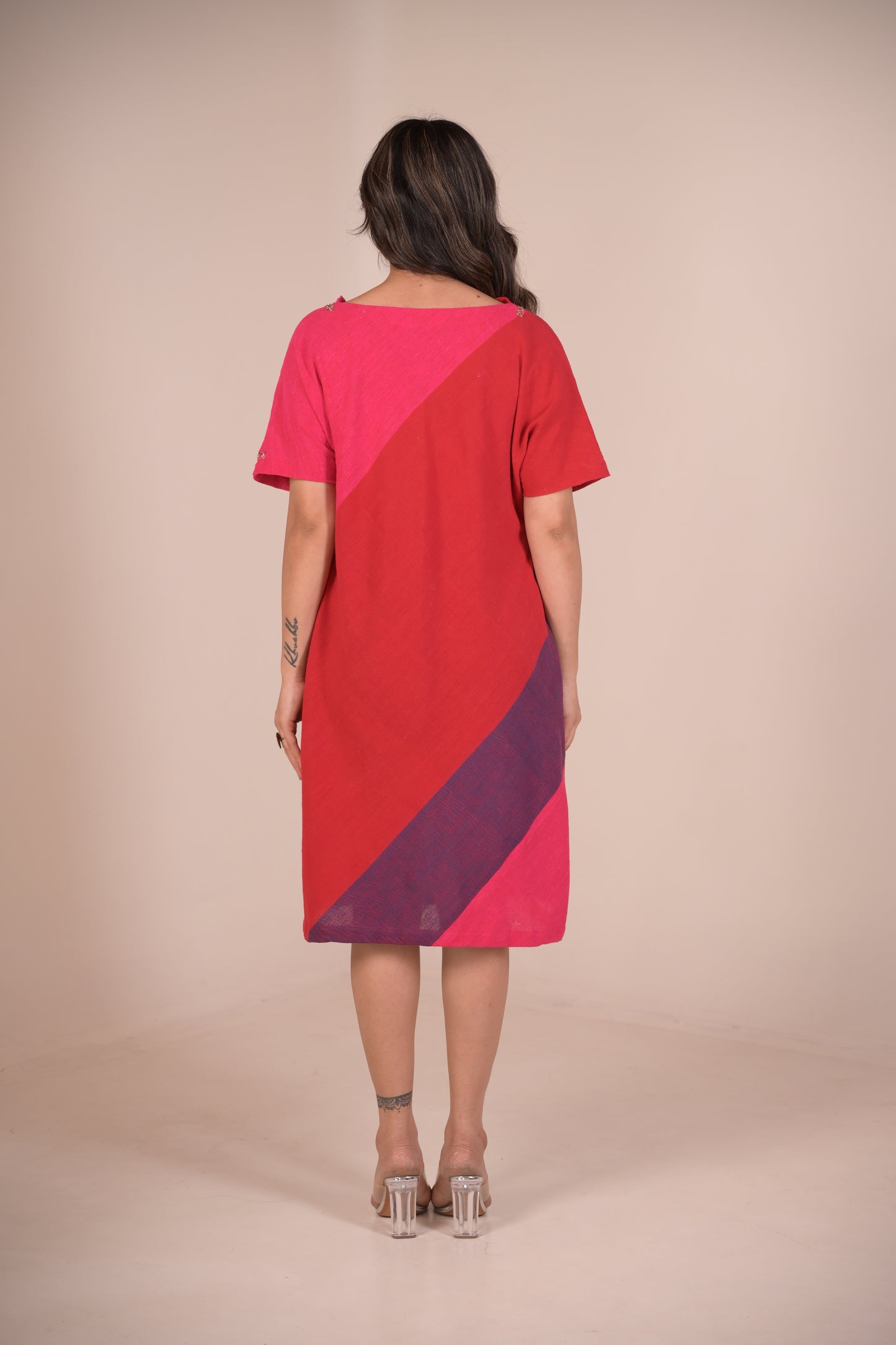 Dress, in Cowl neck with hand embroidery accents