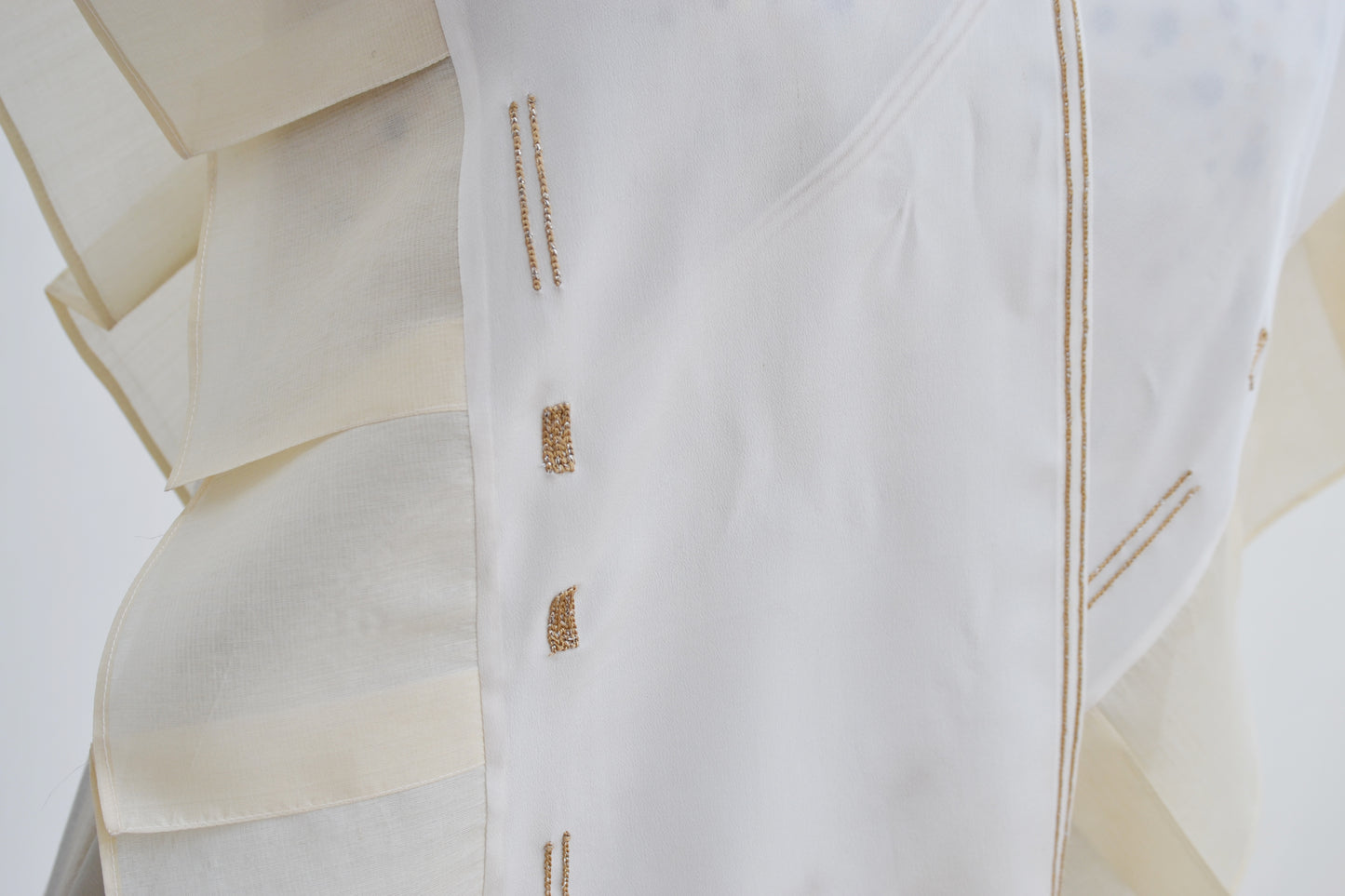Embroidered & Pleated Scarf in Tassar Silk