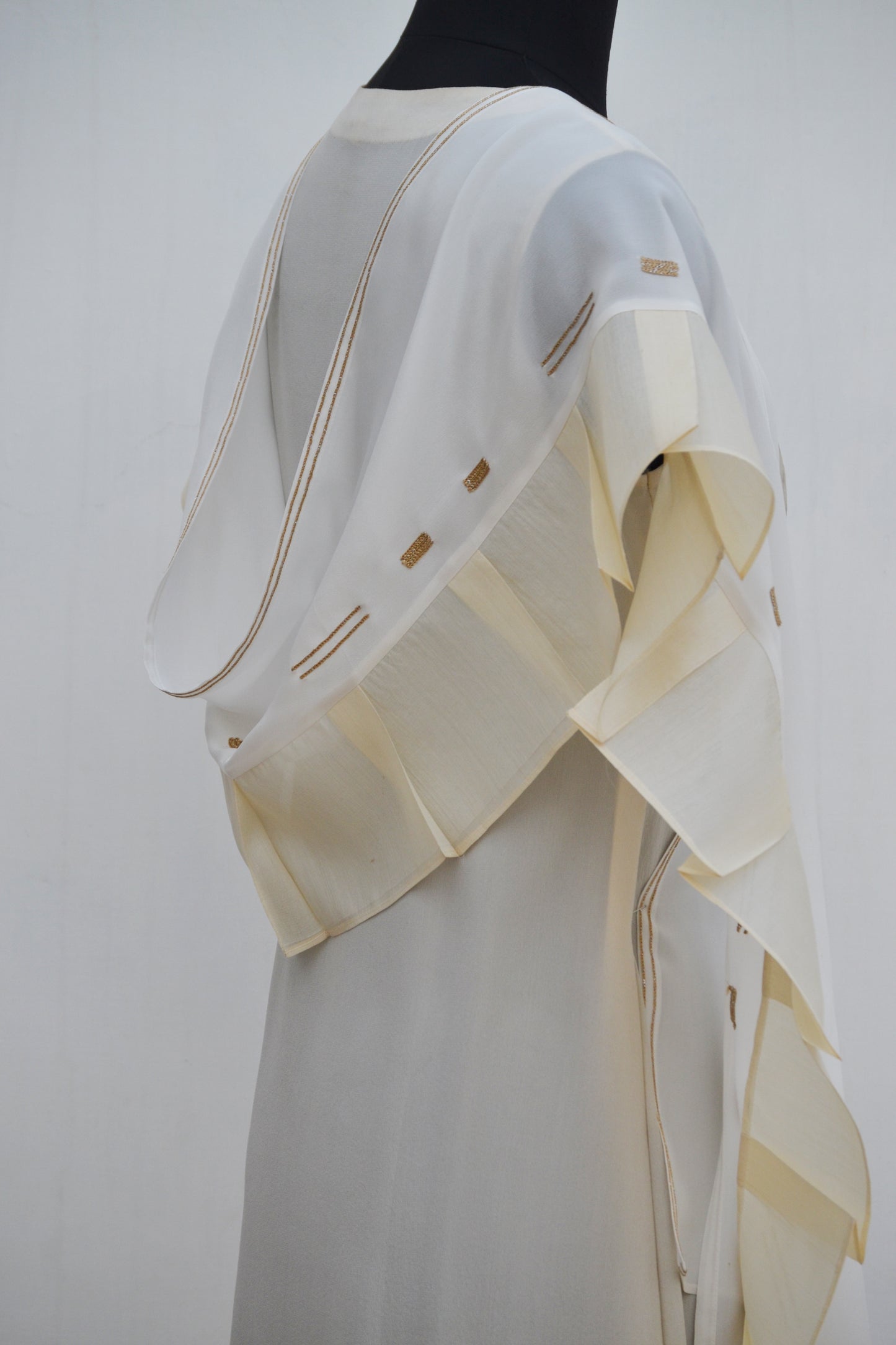 Embroidered & Pleated Scarf in Tassar Silk