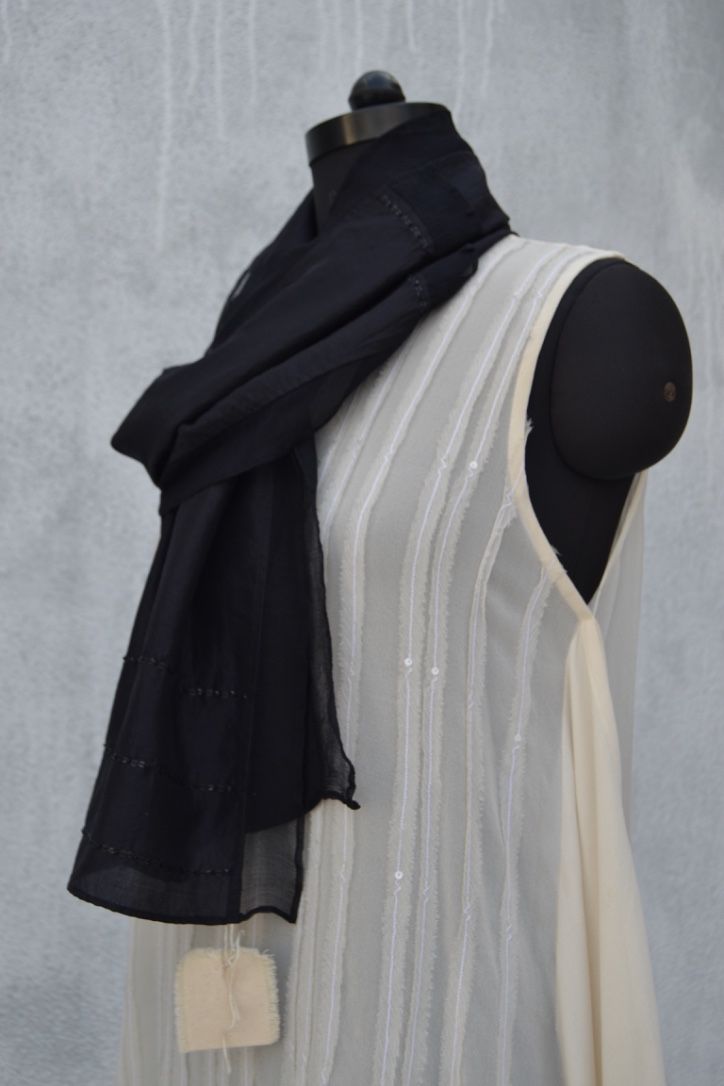 Paneled Scarf in Silk & Chiffon