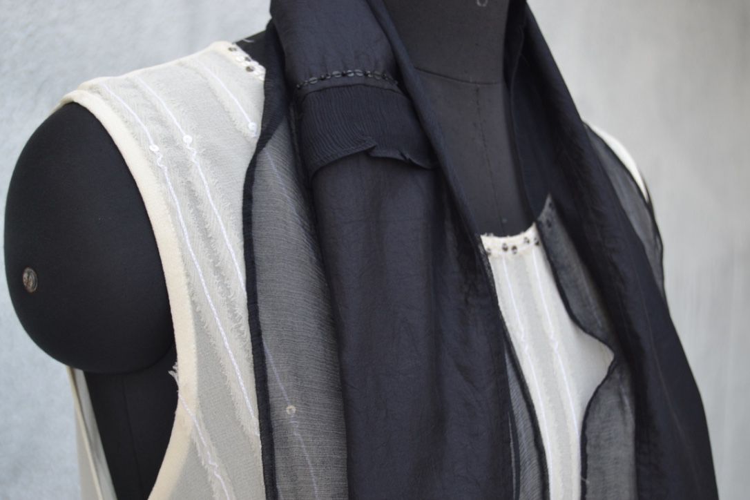 Paneled Scarf in Silk & Chiffon