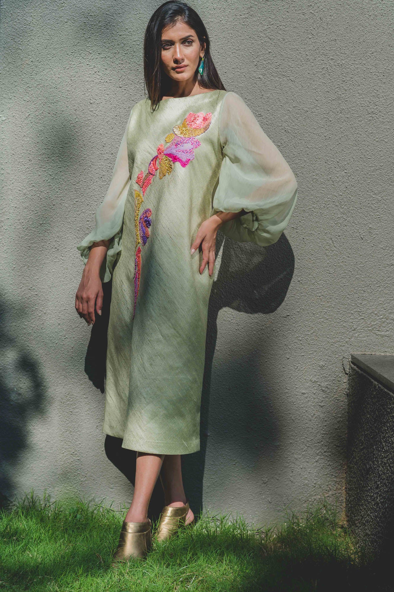 TANT Dress - Abstract Mixed Material Multicolour Hand Embroidery