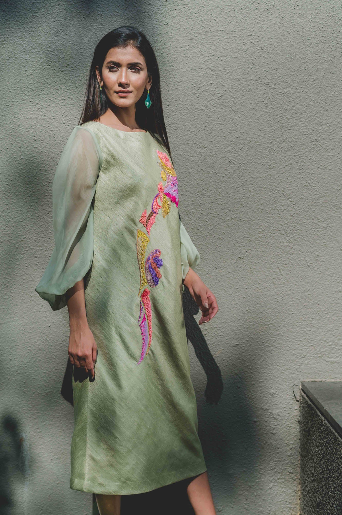 TANT Dress - Abstract Mixed Material Multicolour Hand Embroidery