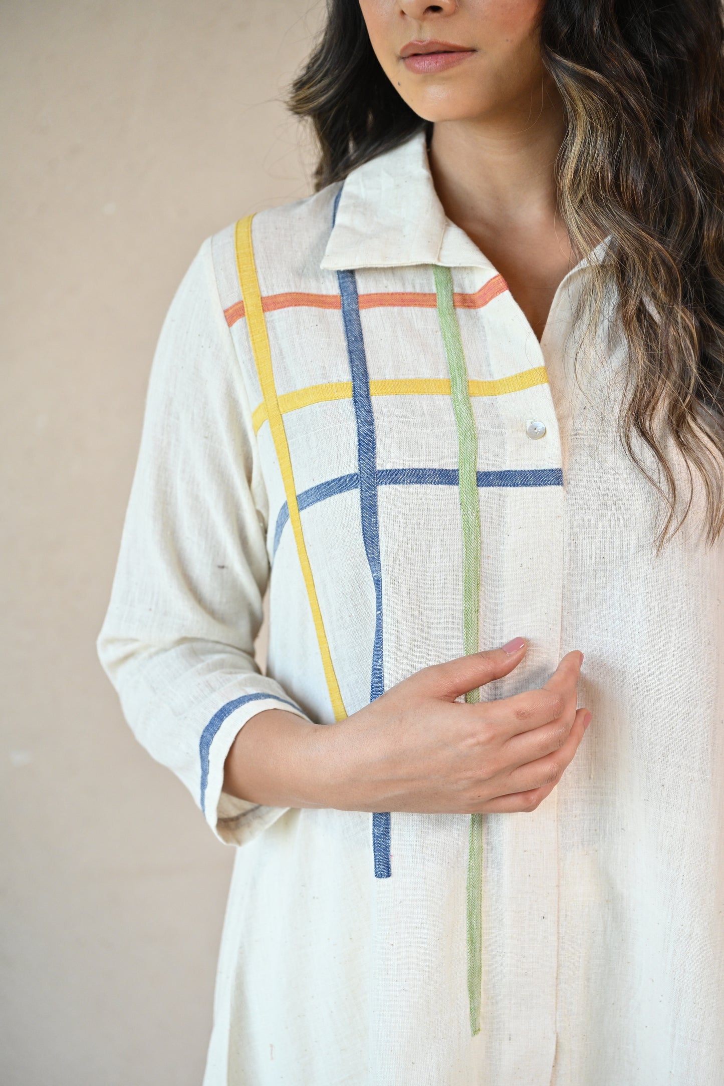 Fiora, Shirt Fabric Panel Detail, Embroidery Accents