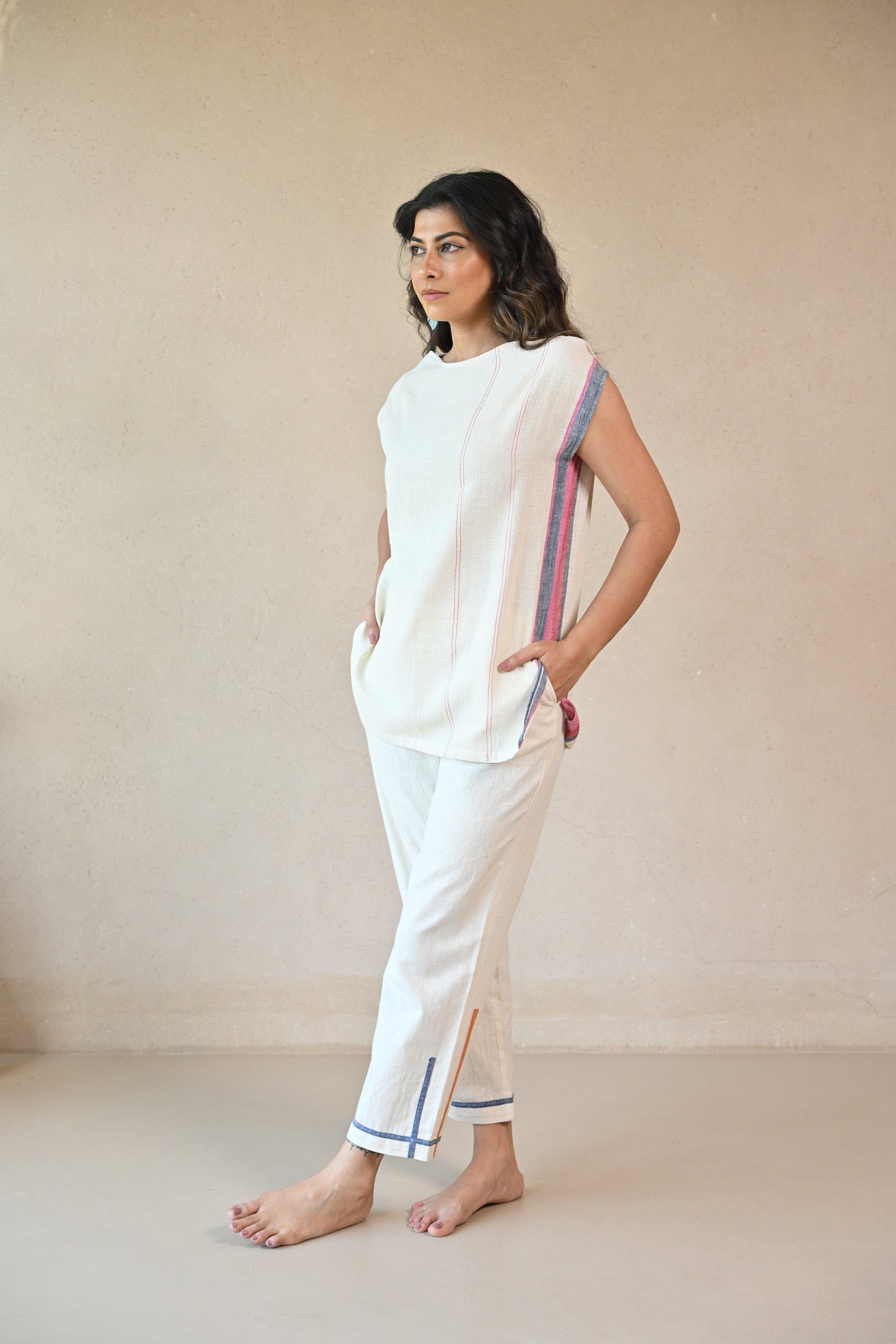 Pant,Straight Cut With Fabric Detailng At Hem