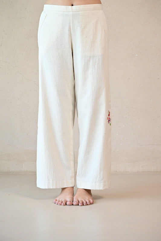Pant, Side Pleated With Embroidery Accents