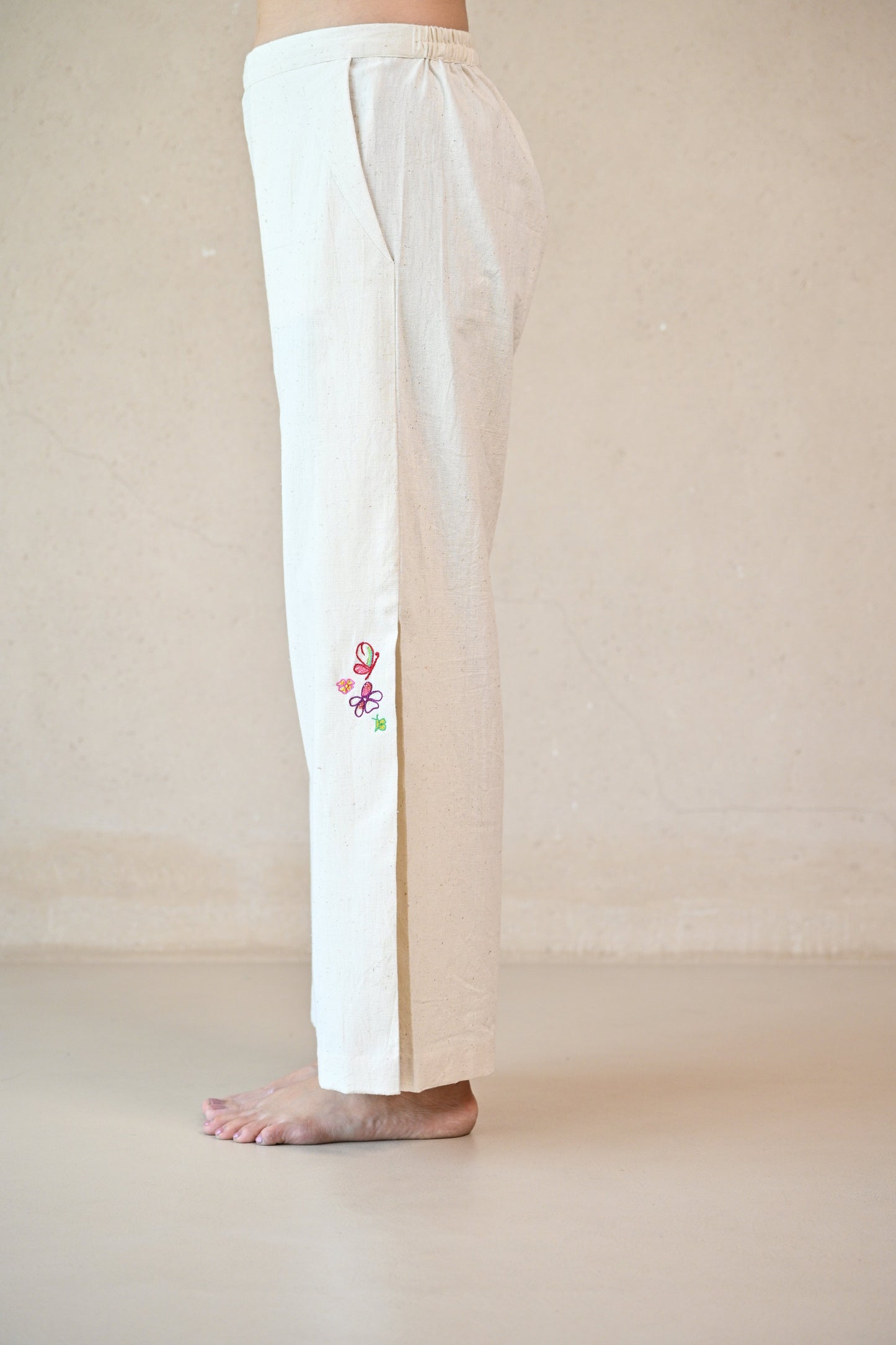 Pant, Side Pleated With Embroidery Accents
