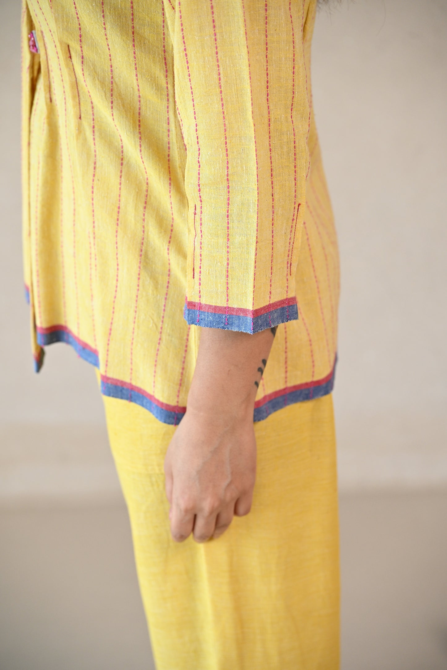 Azure, Tunic Jacket Style One Button & Embroidery Accents