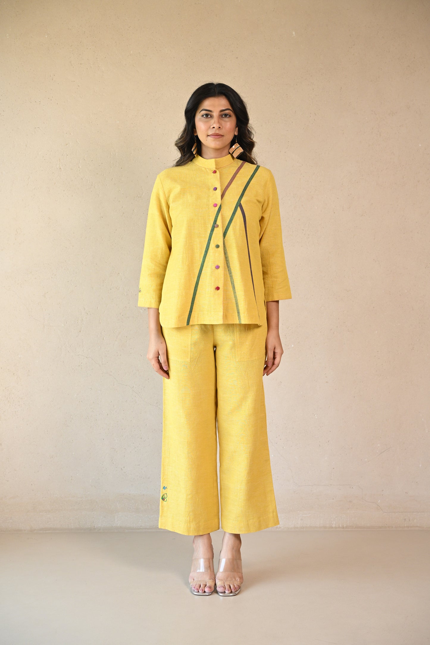 Zuri, Shirt, Fabric Panel Details, with Multi color Buttons, Embroidery Accents