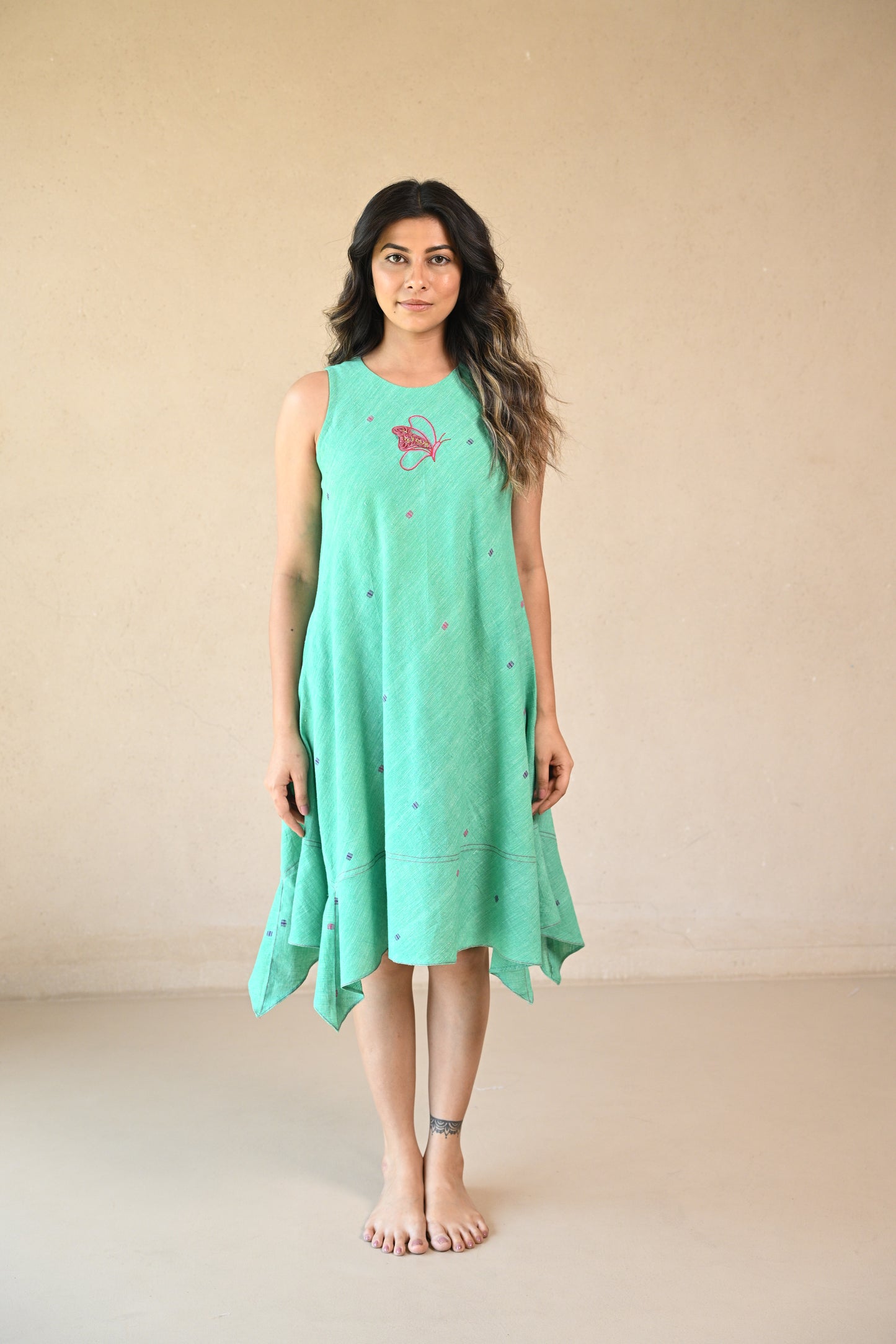 Butterfly ,Dress Bias Cut with Embroidery