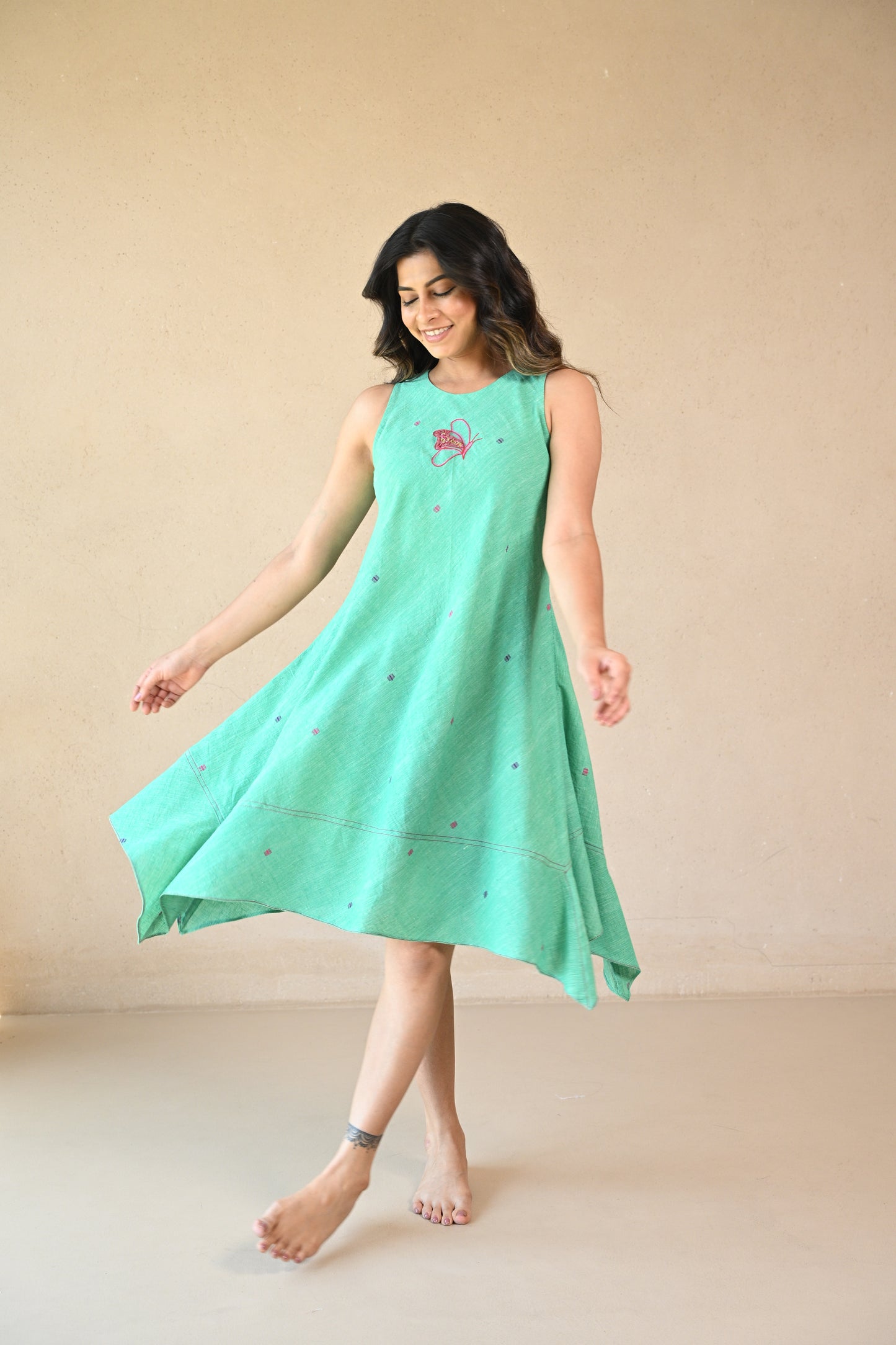 Butterfly ,Dress Bias Cut with Embroidery