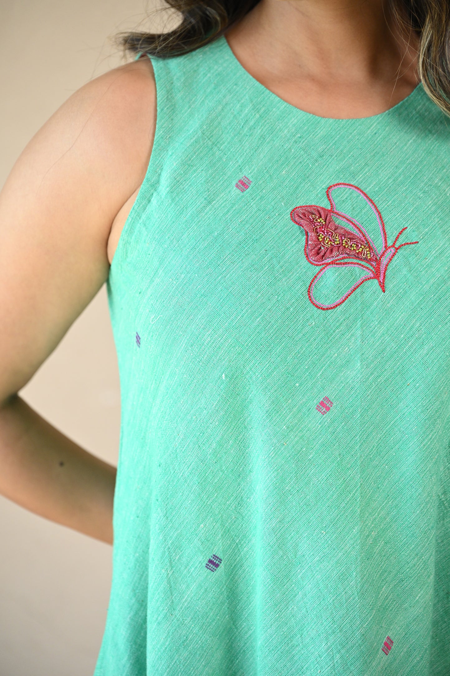 Butterfly ,Dress Bias Cut with Embroidery