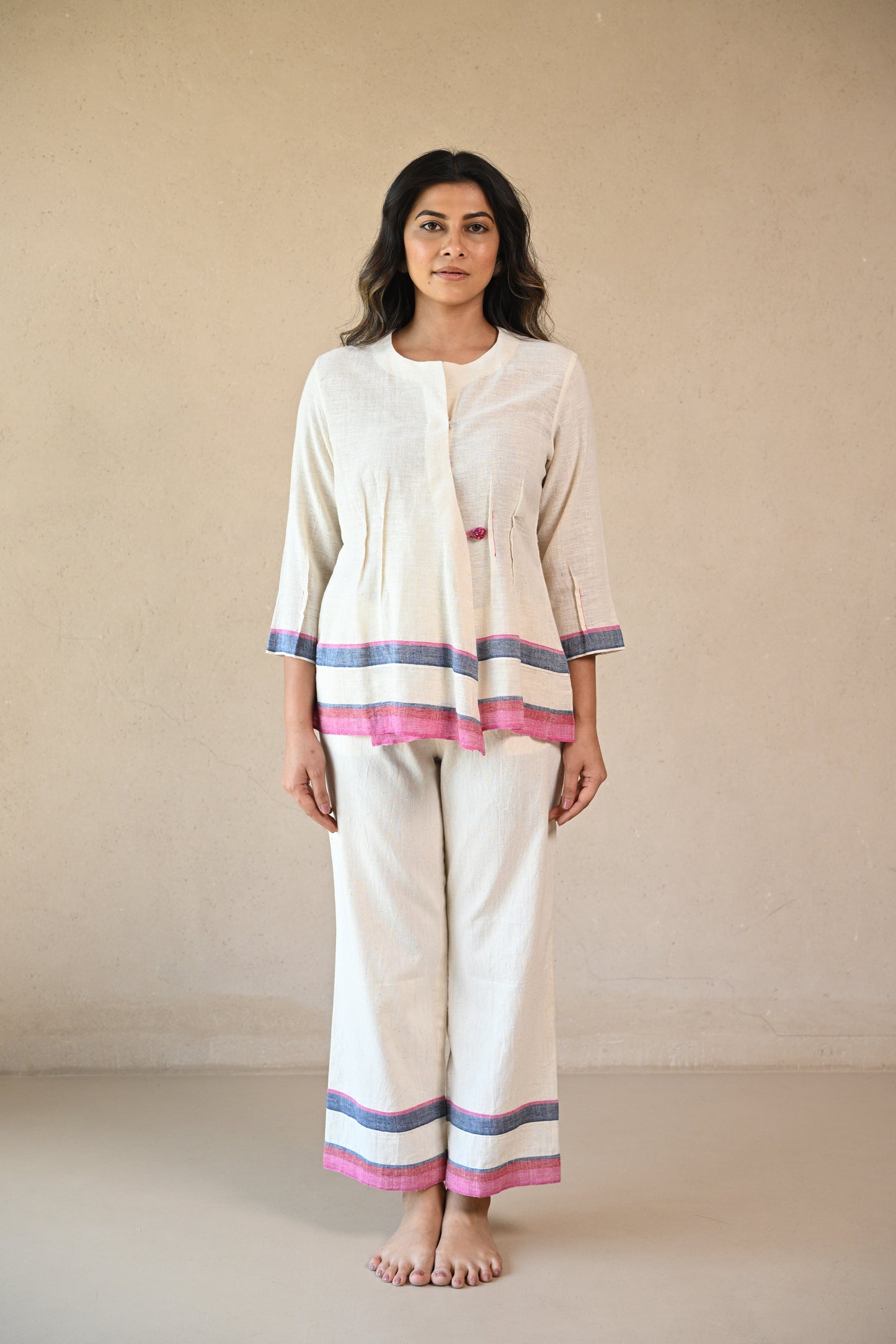 Azure, Tunic Jacket Style One Button & Embroidery Accents