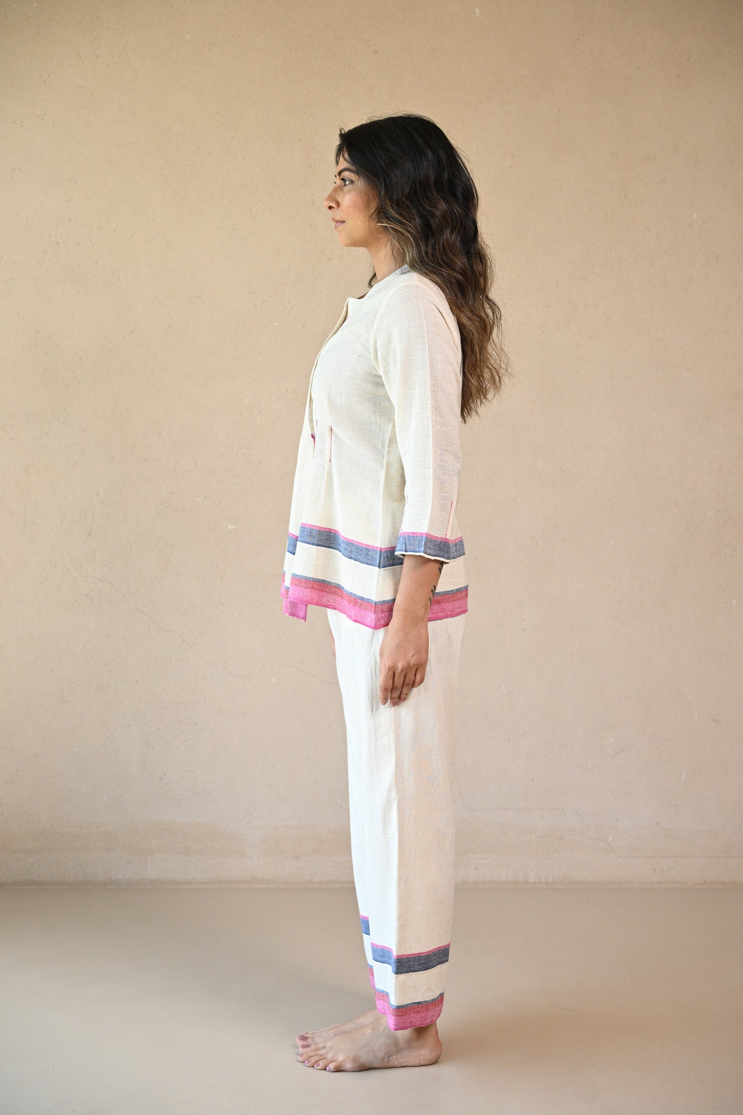 Azure, Tunic Jacket Style One Button & Embroidery Accents