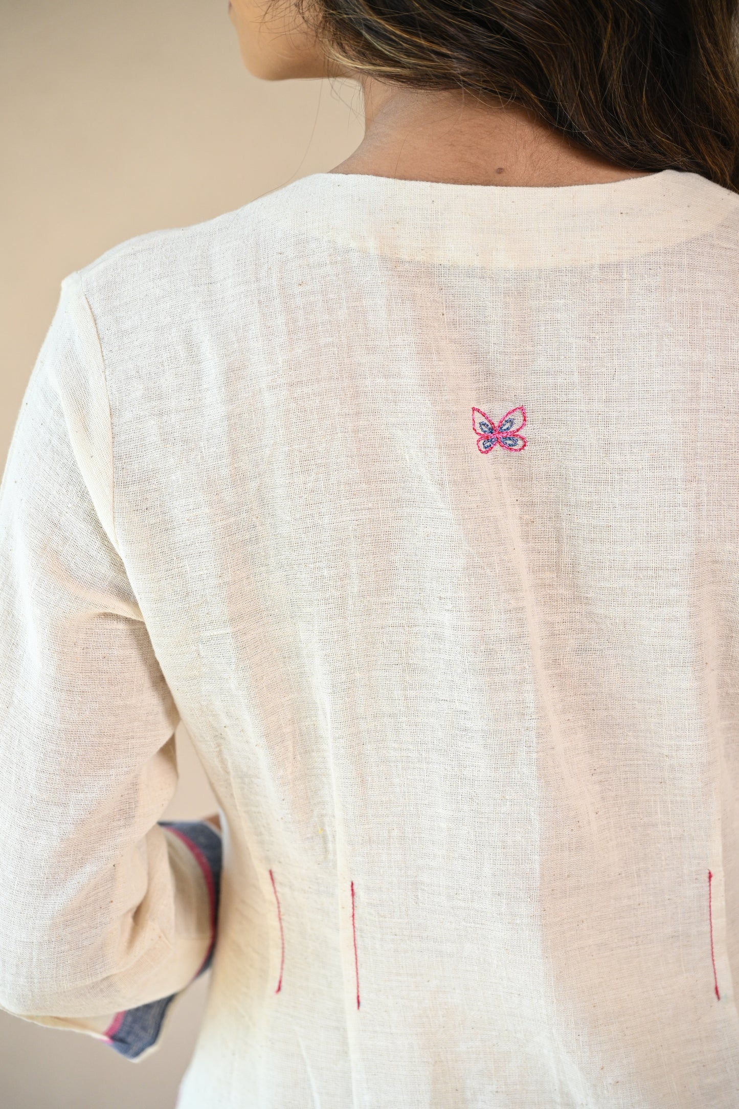 Azure, Tunic Jacket Style One Button & Embroidery Accents