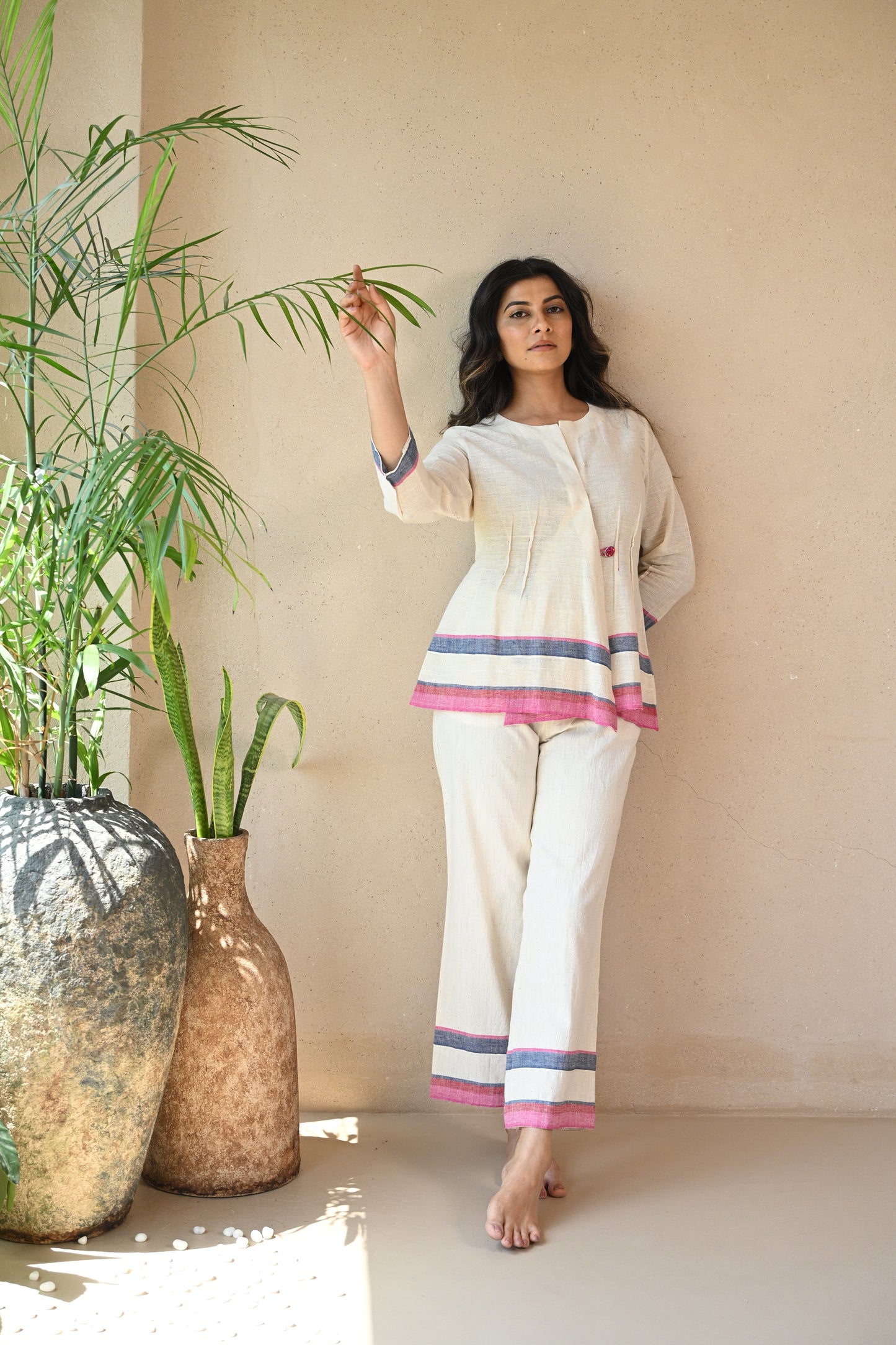 Azure, Tunic Jacket Style One Button & Embroidery Accents