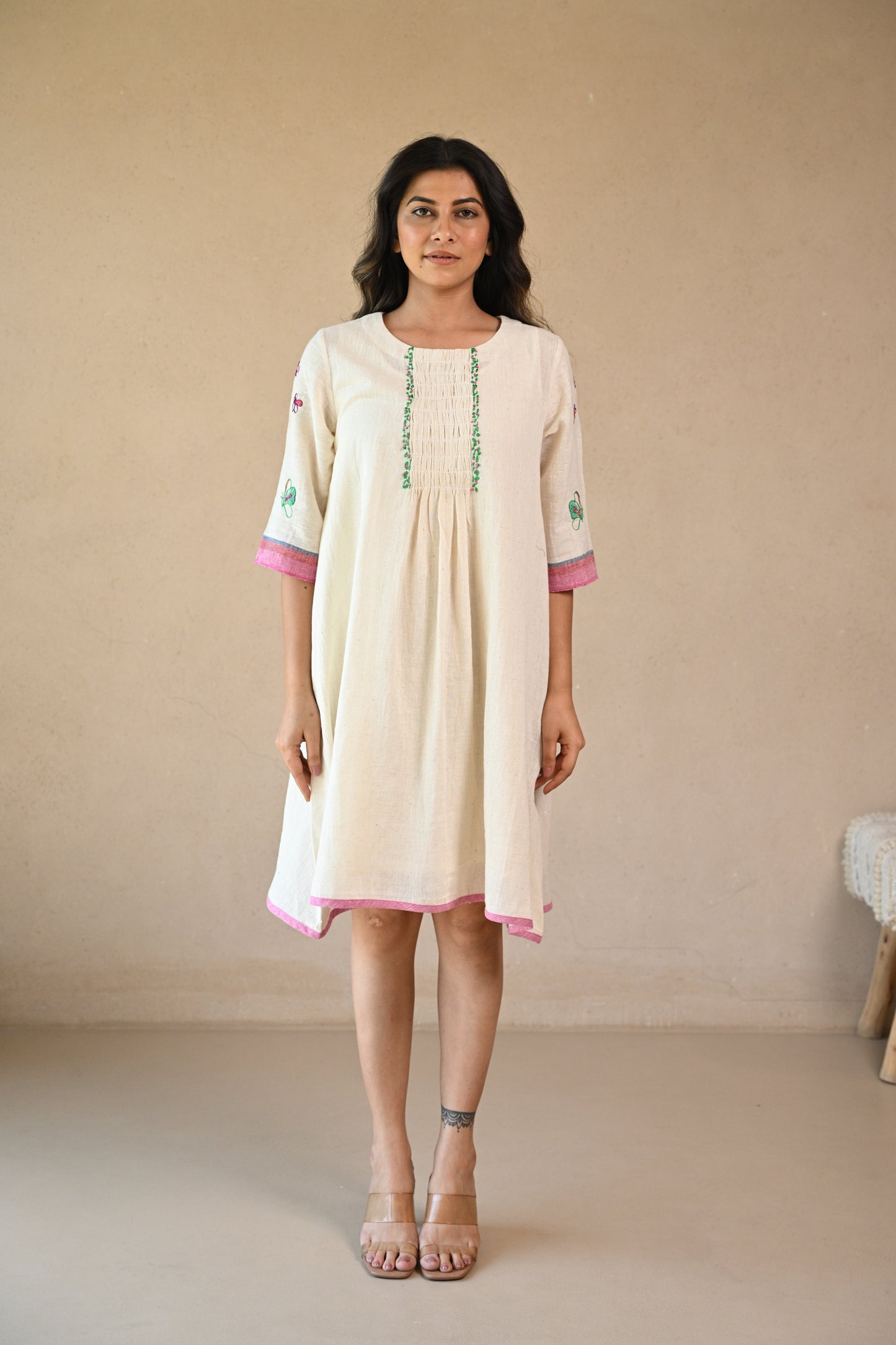 Titali, Dress with Ruching & Embroidery details