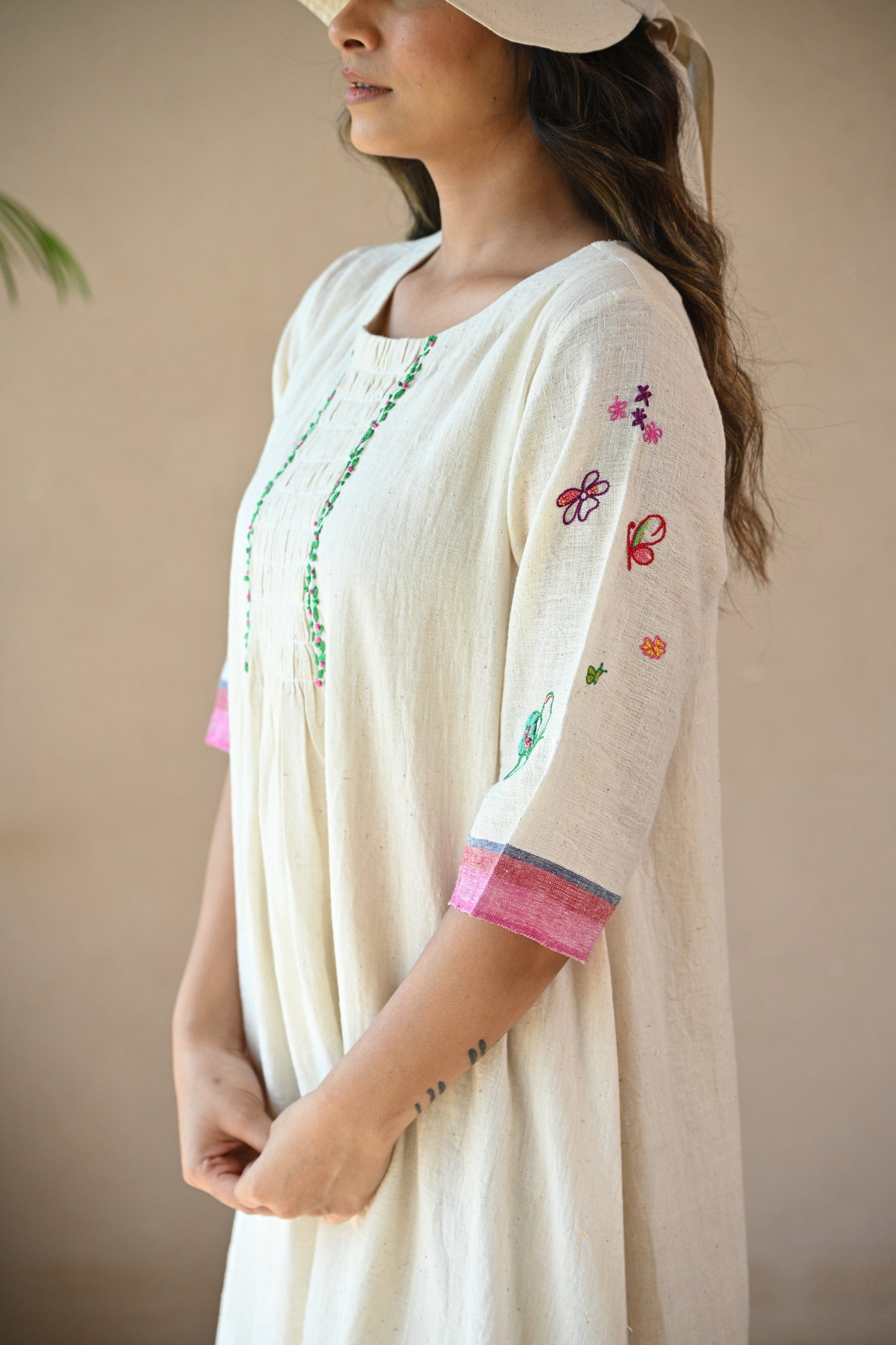 Titali, Dress with Ruching & Embroidery details