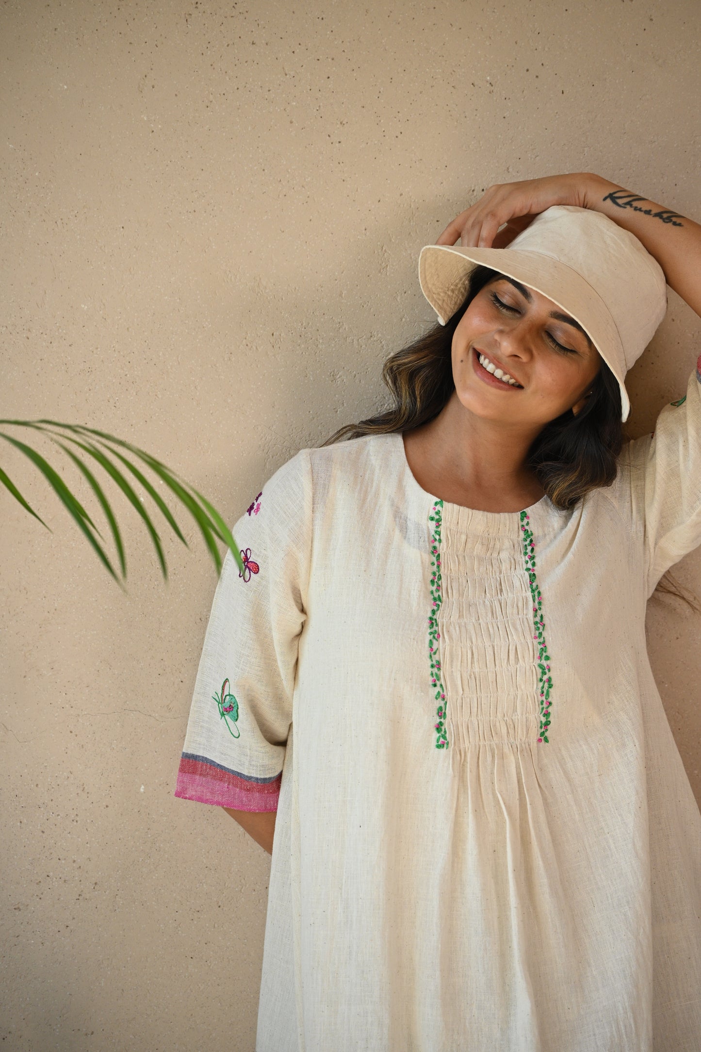 Titali, Dress with Ruching & Embroidery details