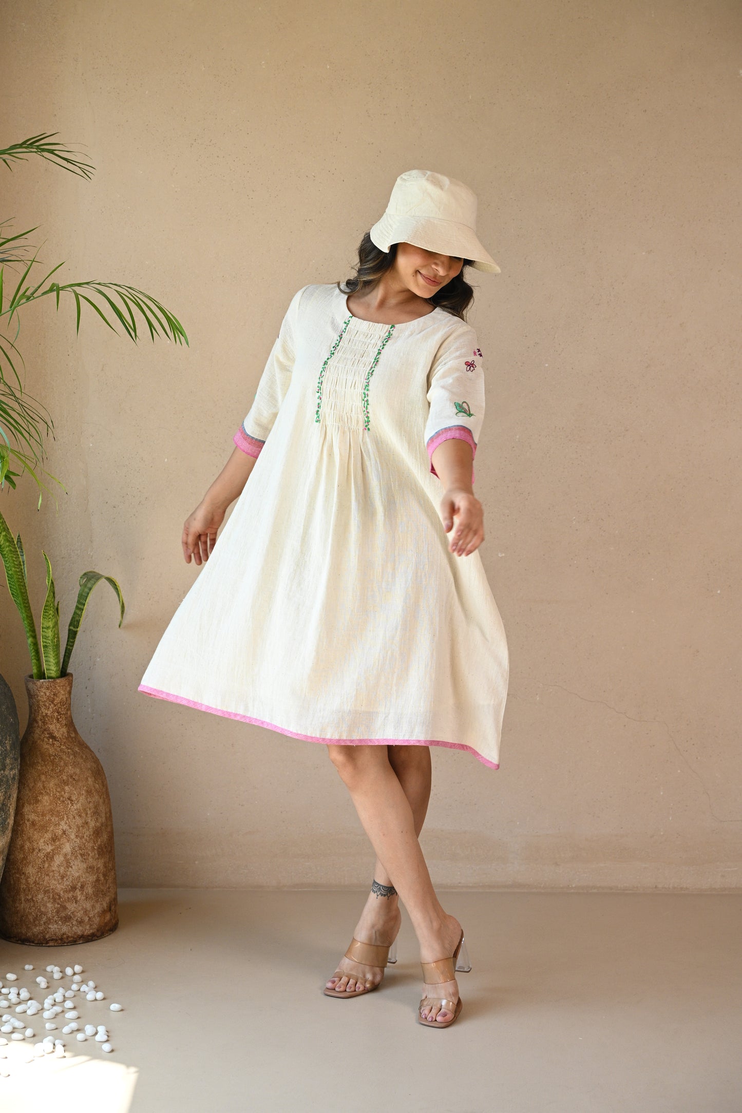 Titali, Dress with Ruching & Embroidery details