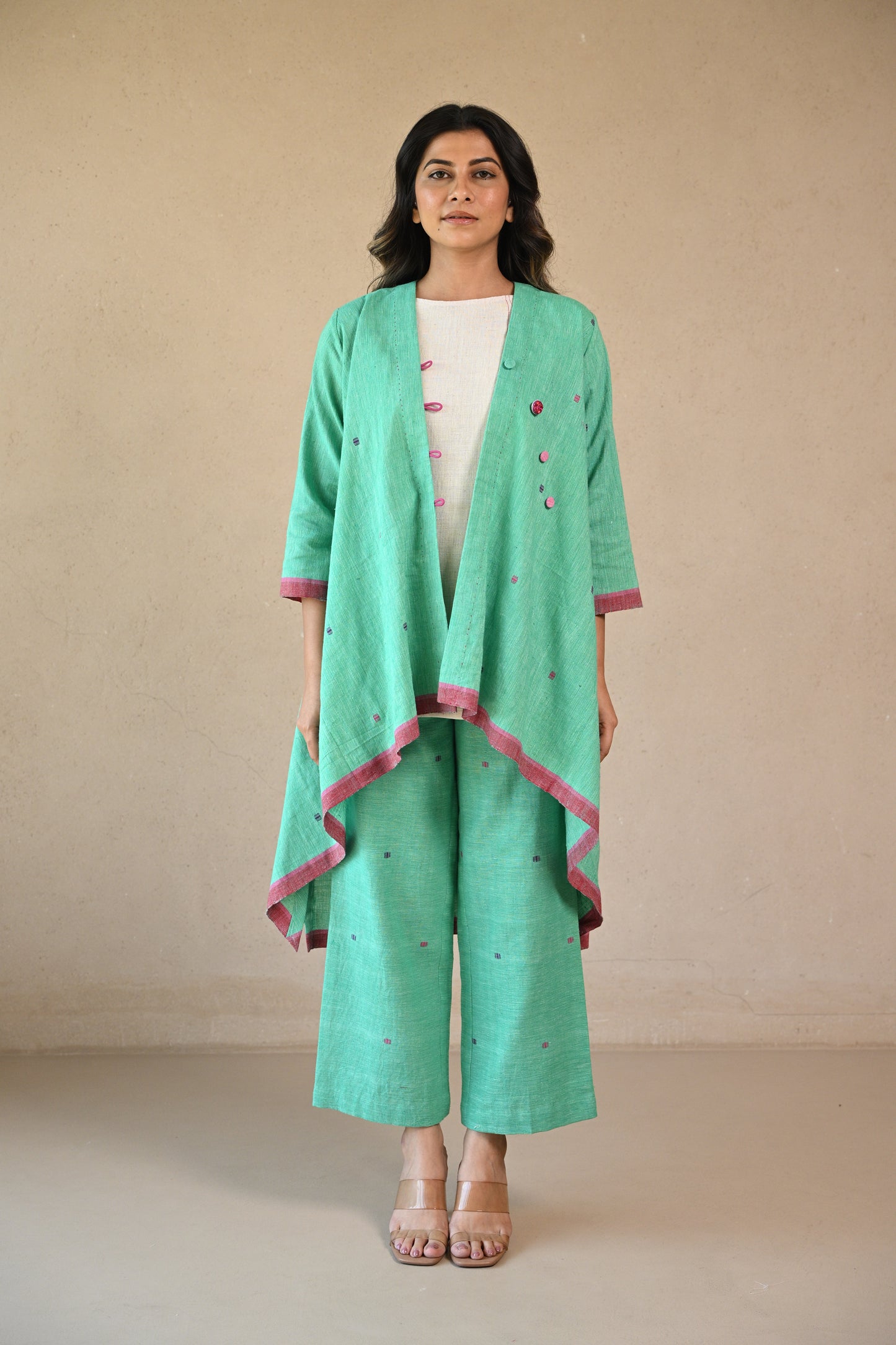 Iris, Tunic High Low Shrug Style With Embroidered Button Detail