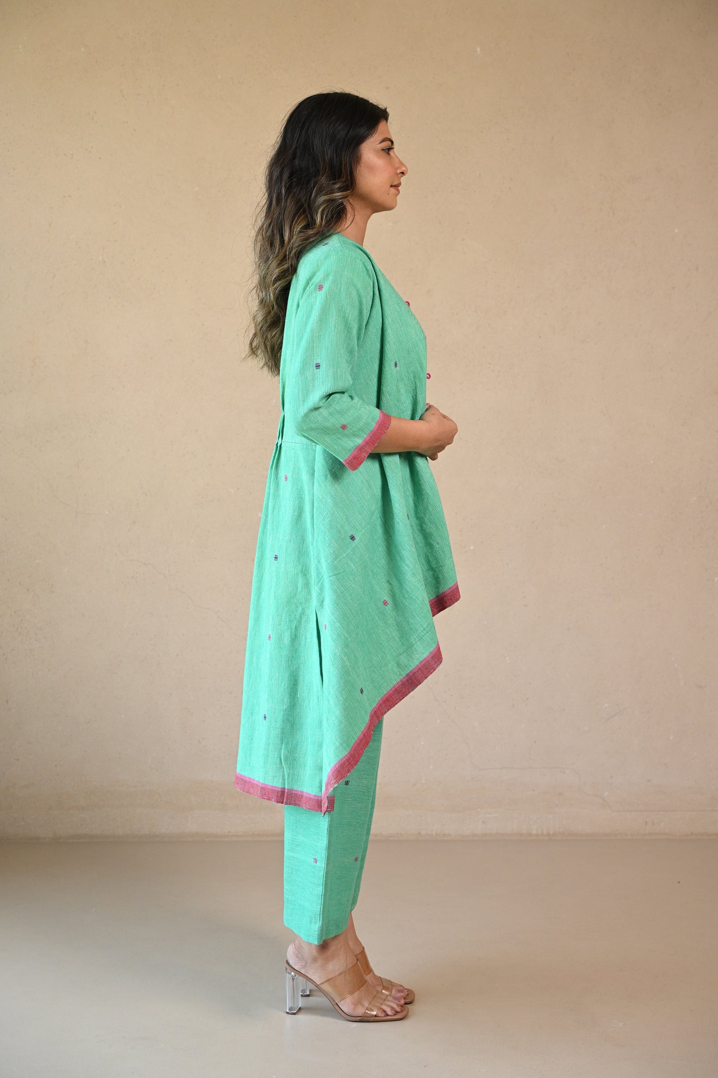 Iris, Tunic High Low Shrug Style With Embroidered Button Detail