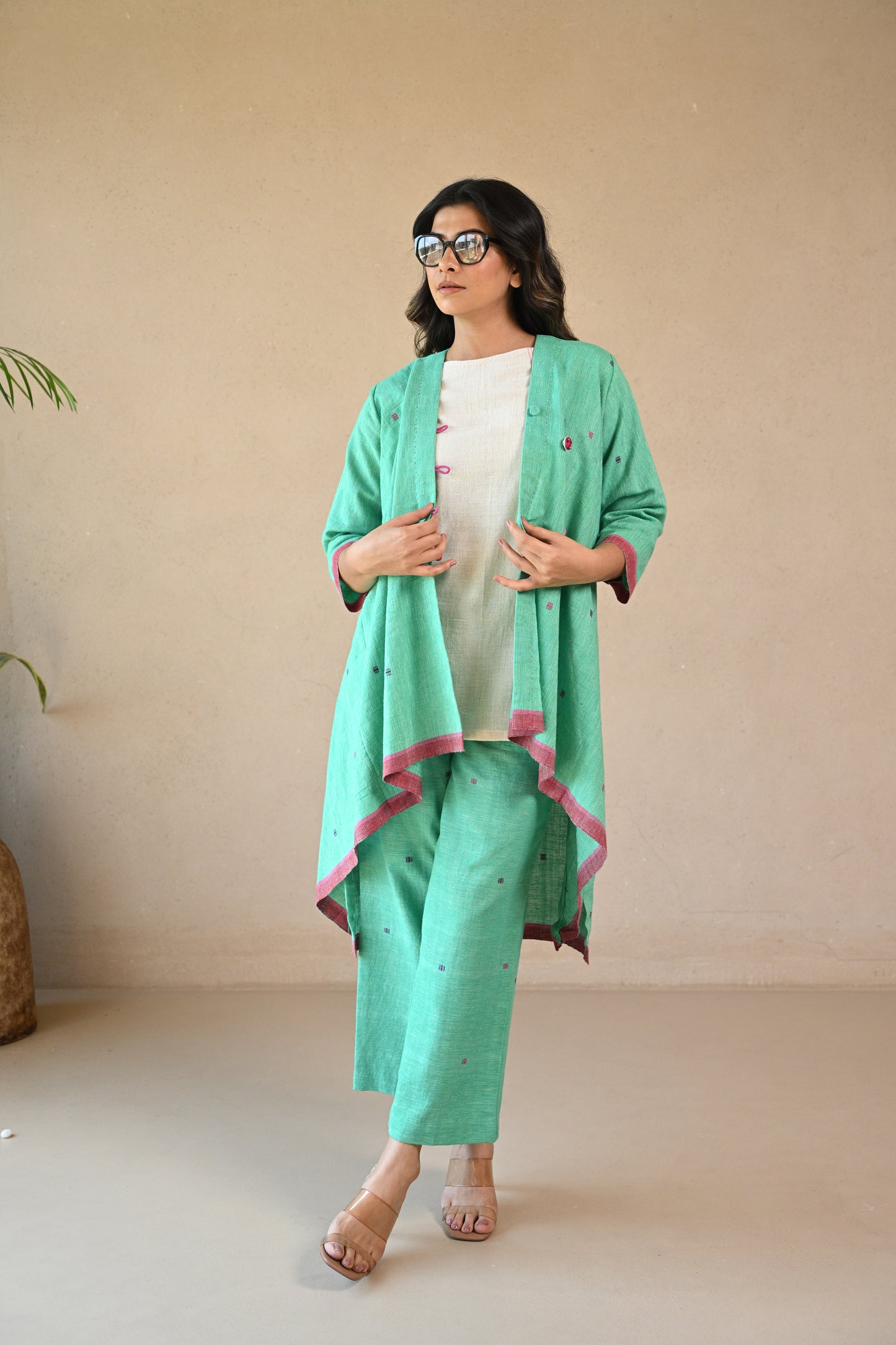 Iris, Tunic High Low Shrug Style With Embroidered Button Detail