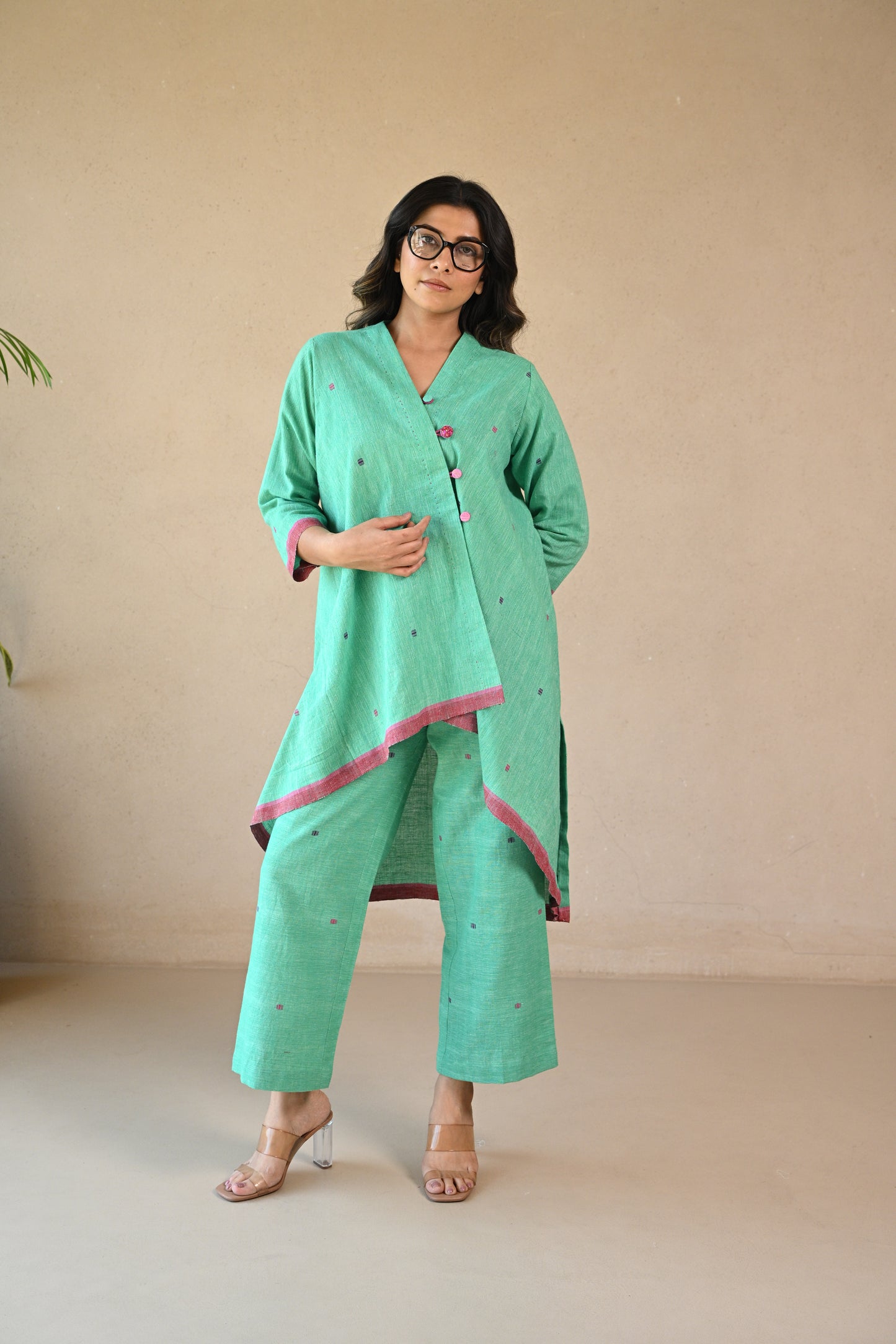 Iris, Tunic High Low Shrug Style With Embroidered Button Detail