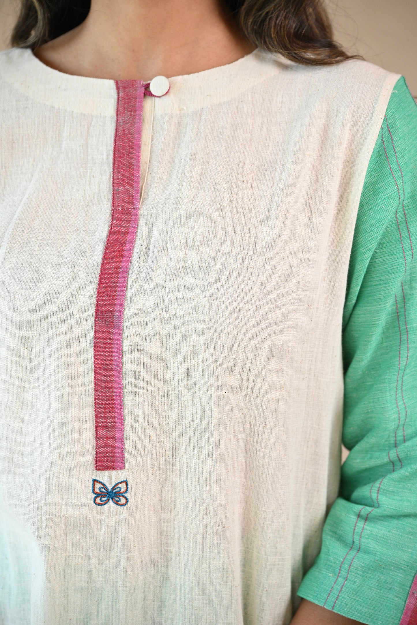 Lola, Kurta with Colour Blocking & Embroidery Accents