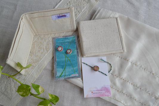 Chand Rakhi Gift Hamper for HIM (Rakhi +Cufflinks +Organic Cotton Wallet)