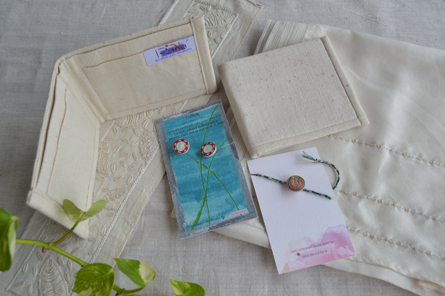 Chand Rakhi Gift Hamper for HIM (Rakhi +Cufflinks +Organic Cotton Wallet)