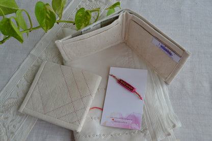 Bandhan Rakhi Gift Hamper for HIM (Rakhi +Textured Organic Cotton Wallet)