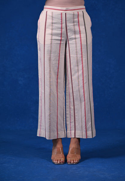 Pant, Straight Wide Cut Uneven Stripe