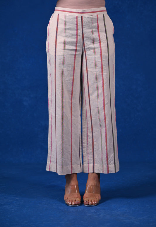 Pant, Straight Wide Cut Uneven Stripe