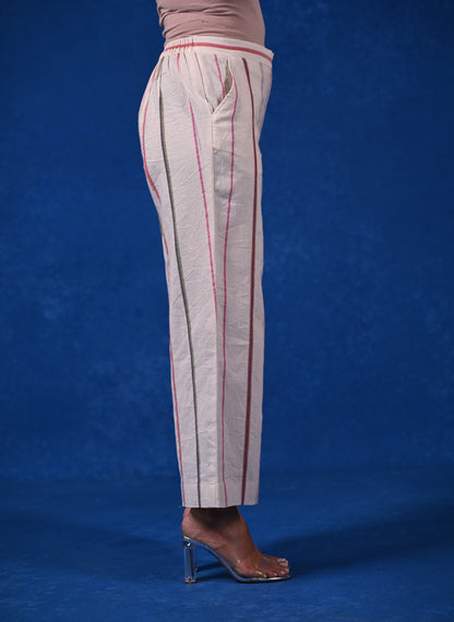 Pant, Straight Wide Cut Uneven Stripe