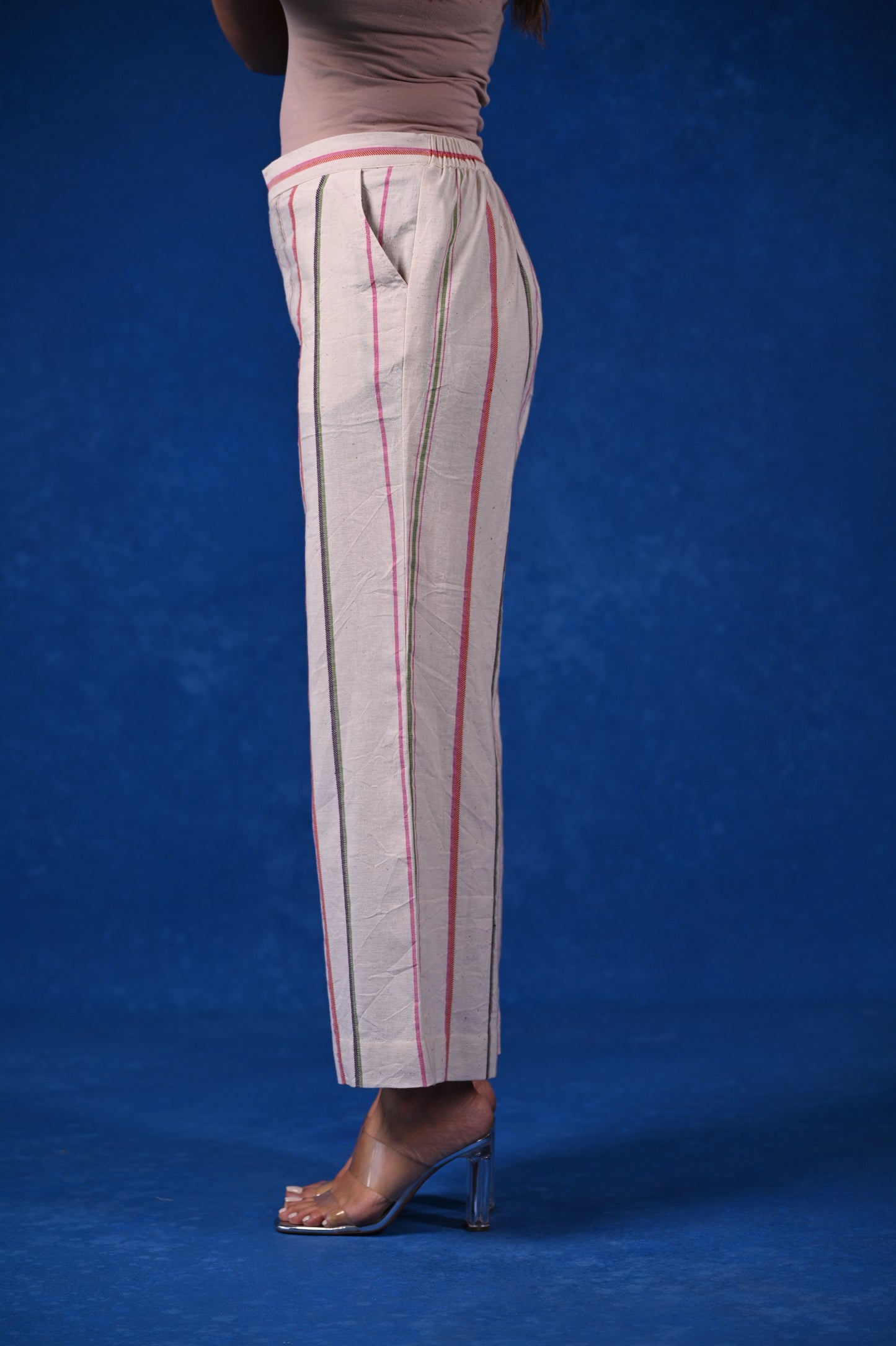 Pant, Straight Wide Cut Uneven Stripe
