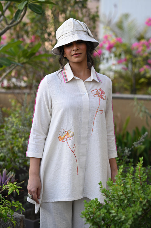 Lotus, Tunic With Collar & Embroidery