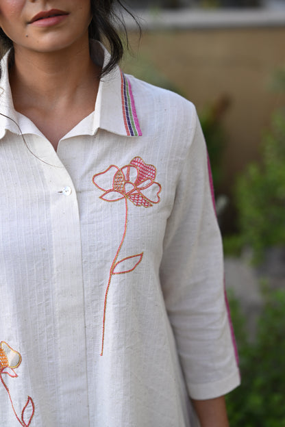 Lotus, Tunic With Collar & Embroidery