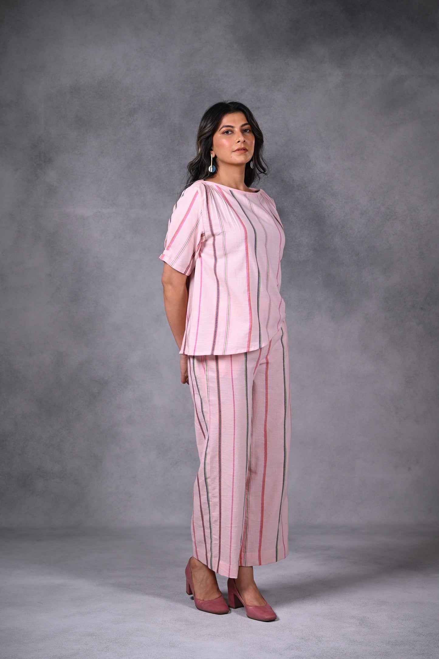Pant, Straight Wide Cut Uneven Stripe