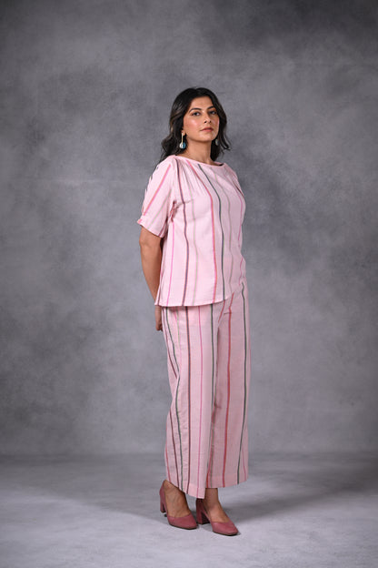 Pant, Straight Wide Cut Uneven Stripe