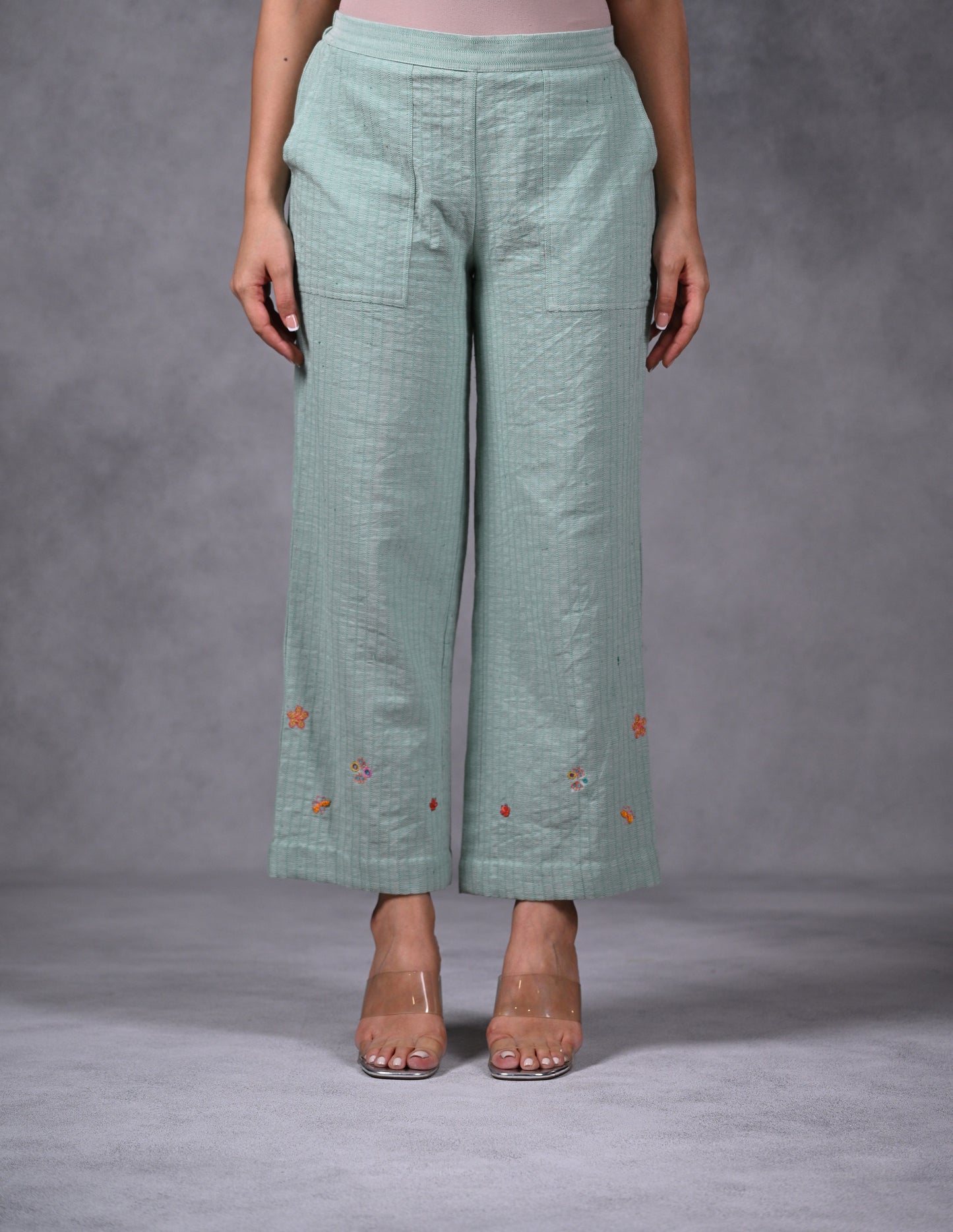Pant, Straight Cut With Patch Pocket & Embroidery
