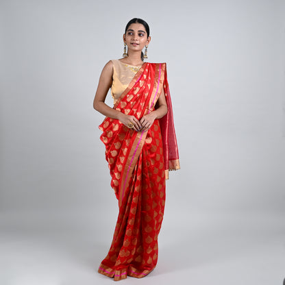 Umang Red Jhumka Butti Saree