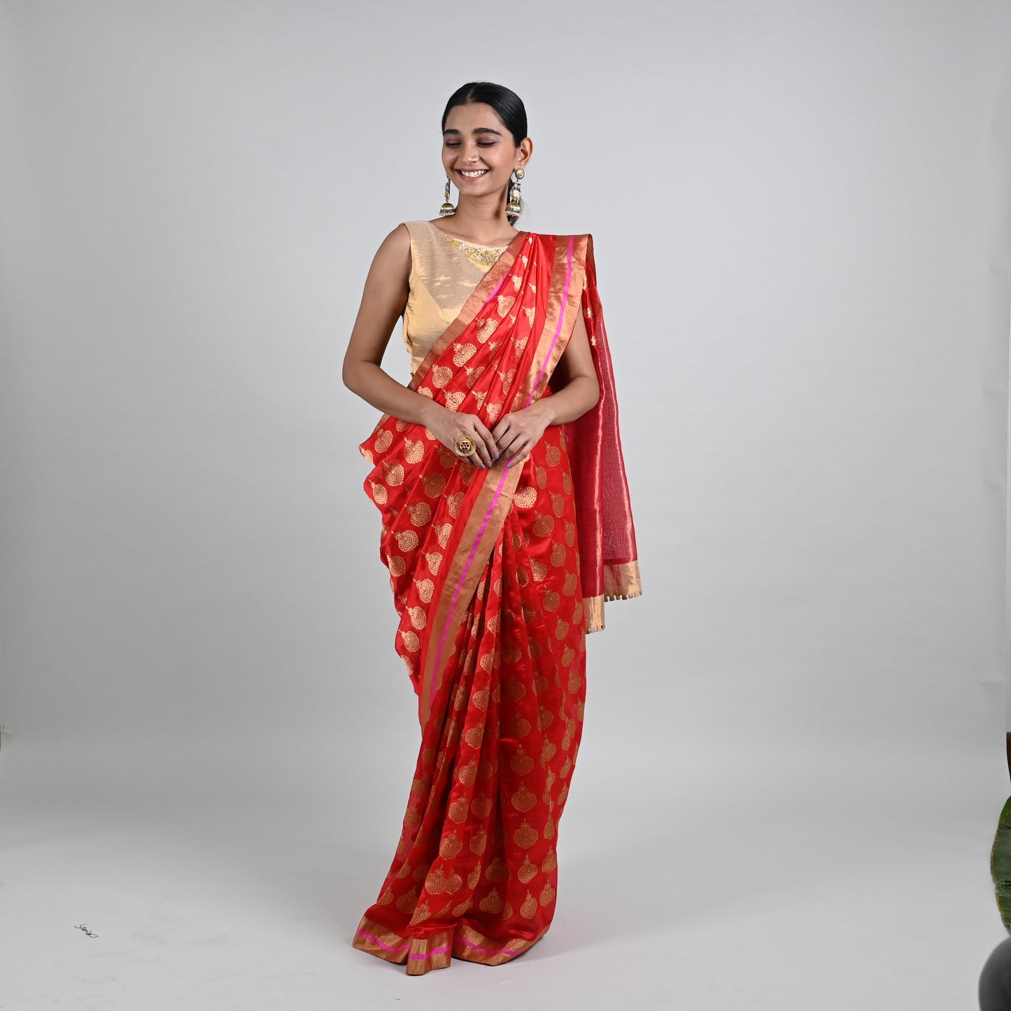 Umang Red Jhumka Butti Saree