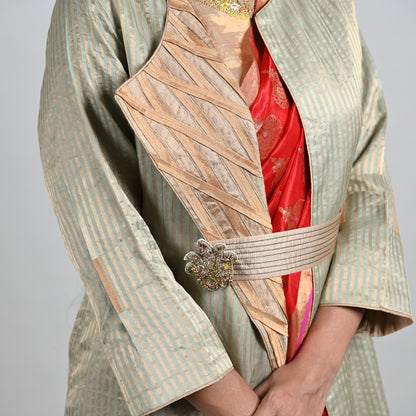 Umang Green And Golden Stripe Texture Jacket