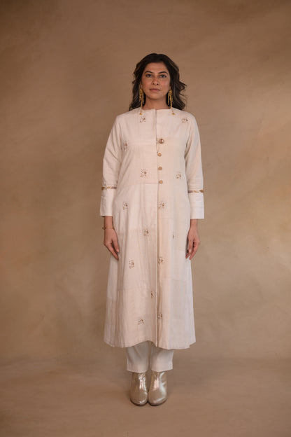 Jacket, Long With Eambroidery Patched Fabric