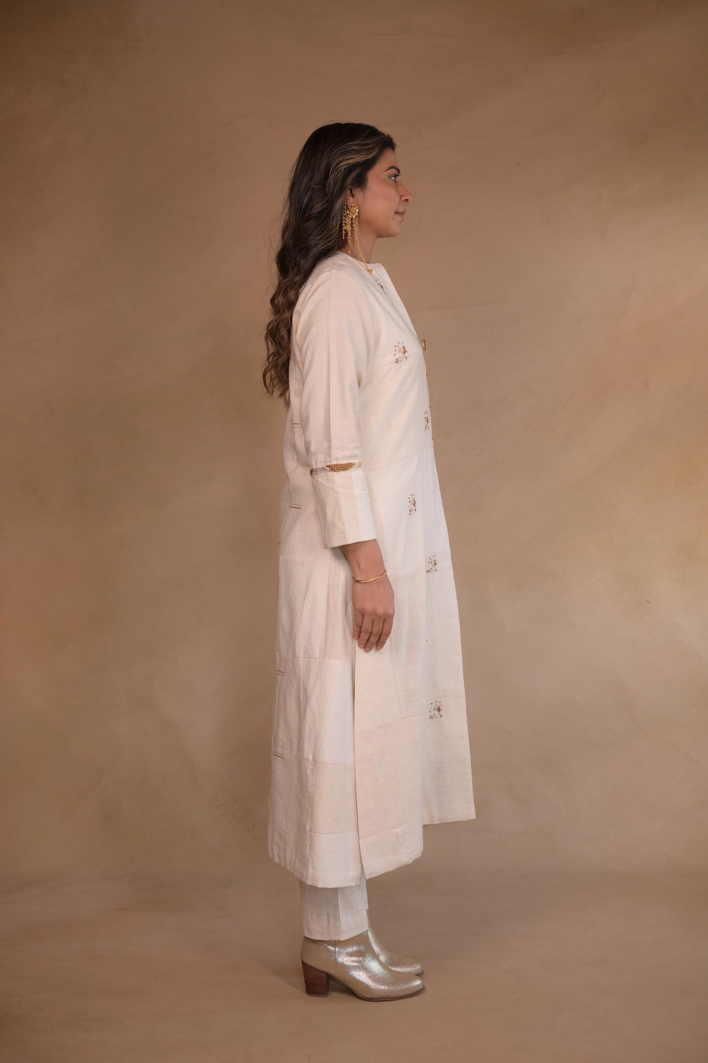 Jacket, Long With Eambroidery Patched Fabric