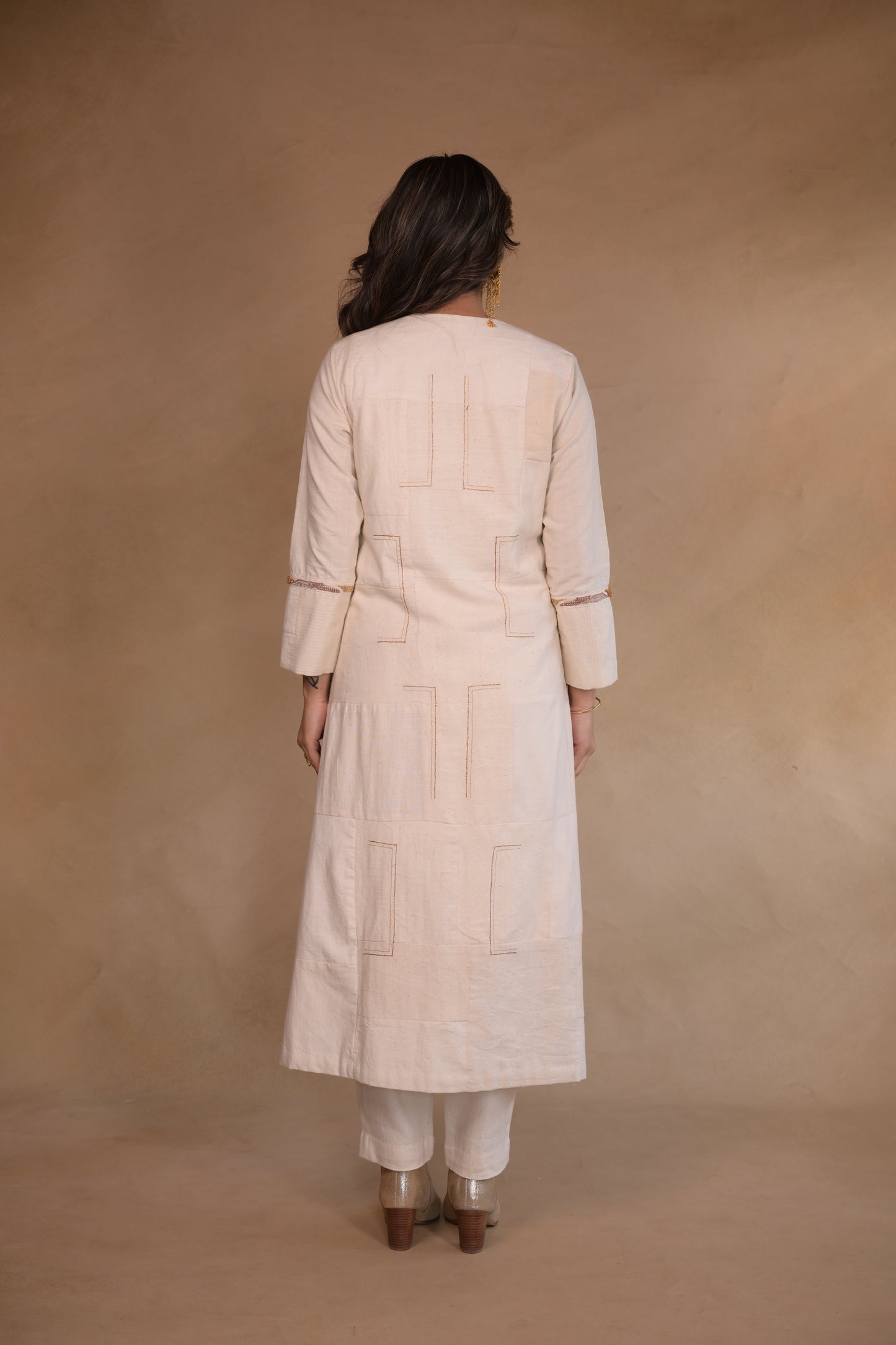 Jacket, Long With Eambroidery Patched Fabric